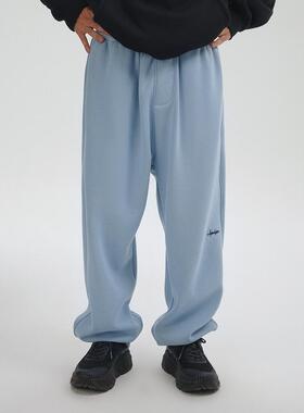 MindError 刺绣秋冬加绒加厚宽松百搭长裤男女束脚抽绳休闲卫裤潮