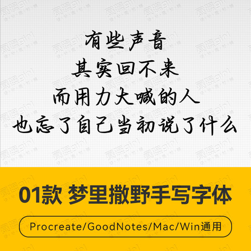 Procreate/Win/GoodNotes/Mac通用 梦里撒野手写字体