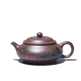 大吉羊柴烧 宜兴壶茶壶 本山绿泥山水明炉90ml庄杰