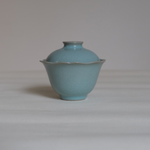 饮古观青葵口盖碗景德镇汝瓷茶杯功夫茶具茶碗单个茶器泡茶碗