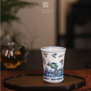 涂杏花窑｜斗彩苍龙教子可乐杯 景德镇陶瓷
