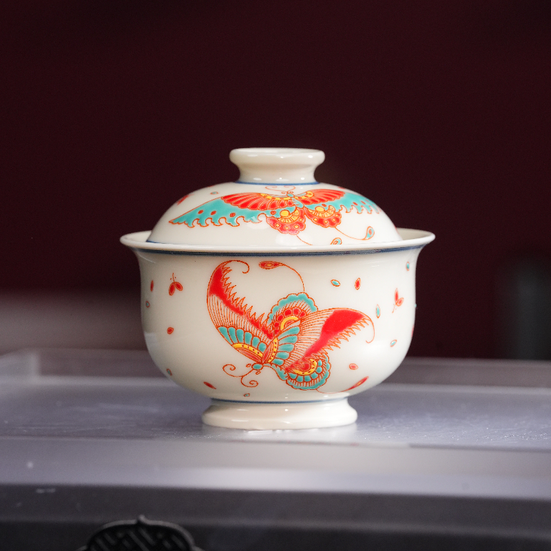 立勤堂二号釉蝴蝶盖碗