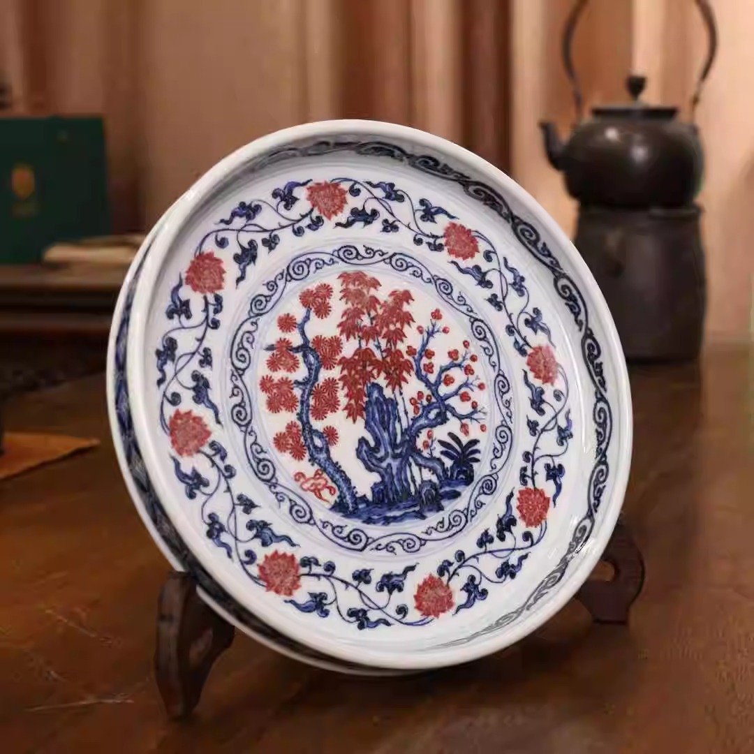 逸古堂松竹梅釉里红壶承景德镇