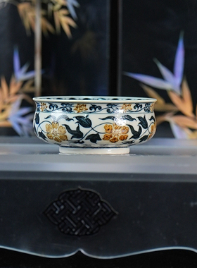 立勤堂丨青花釉里金宝相矮炉式杯 容量80cc  景德镇陶瓷