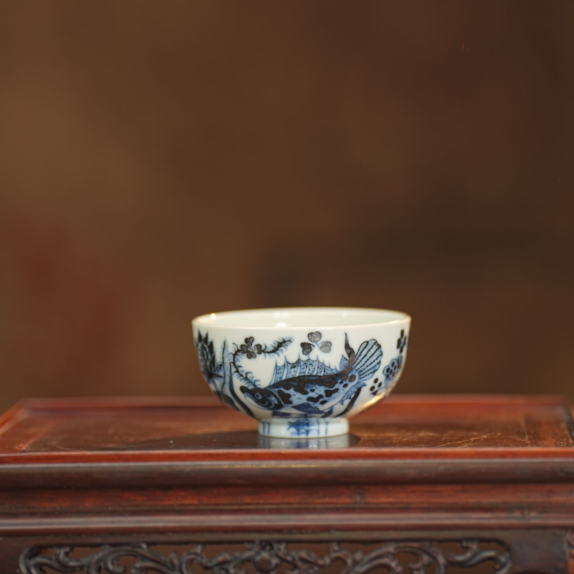 元邑 | 鱼藻纹鸡心杯 75ml 景德镇瓷器 高4.5，口径8.5茶杯茶具