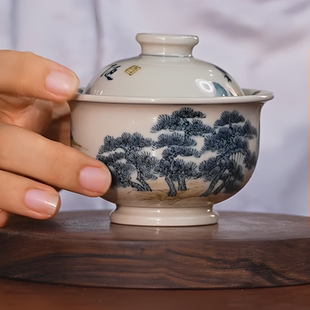 瓷片立勤堂山水布袋盖碗