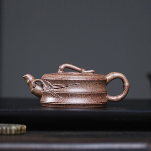 大吉羊柴烧 宜兴紫砂壶纯手工泡茶壶 本山绿泥扁竹段90ml庄勤英