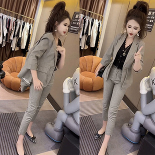 休闲时尚套装女2023春款网红洋气小小脚裤两件套