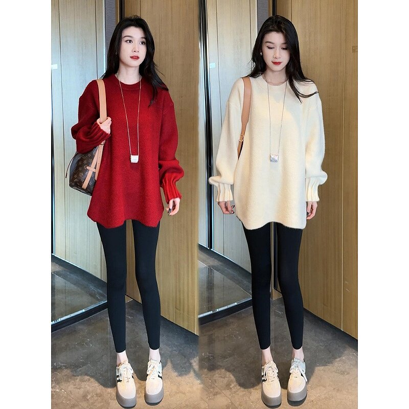 宽松慵懒风显瘦长袖针织毛衣女图片