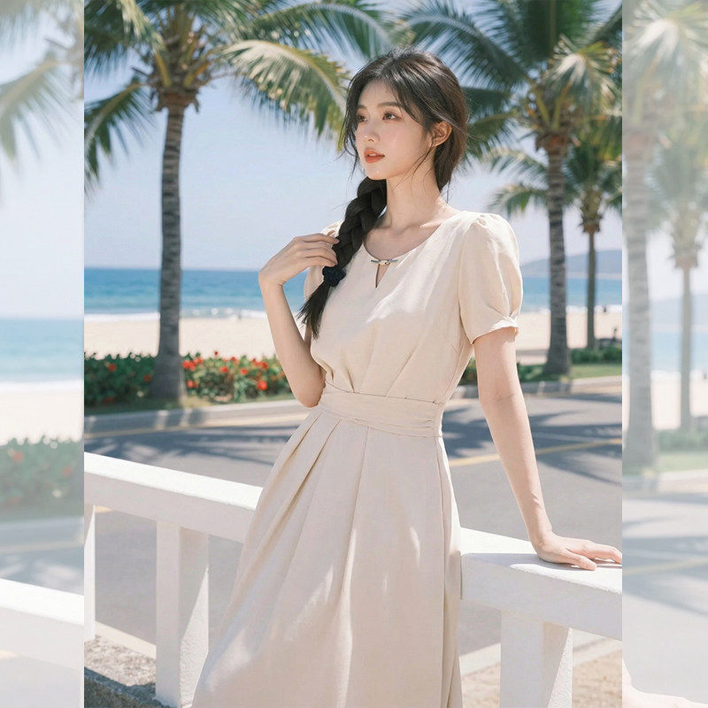 2026夏季款法式高级感气质名媛风收腰显瘦连衣裙女中长裙今年流行