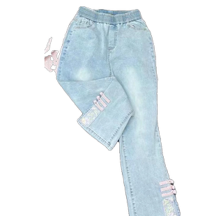 新中式国风重工钉珠盘扣牛仔裤女2024春夏新款高腰显瘦刺绣烟管裤