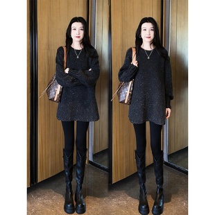 2025冬季新款慵懒风宽松亮片毛衣女大码胖MM显瘦遮屁股针织衫上衣