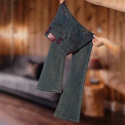 窄版小个子加绒微喇牛仔裤女