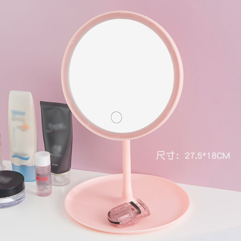 LED 화장 거울 지능형 조절 가능한 3색 조명 데스크탑 보조 조명 거울 원터치 충전 모델