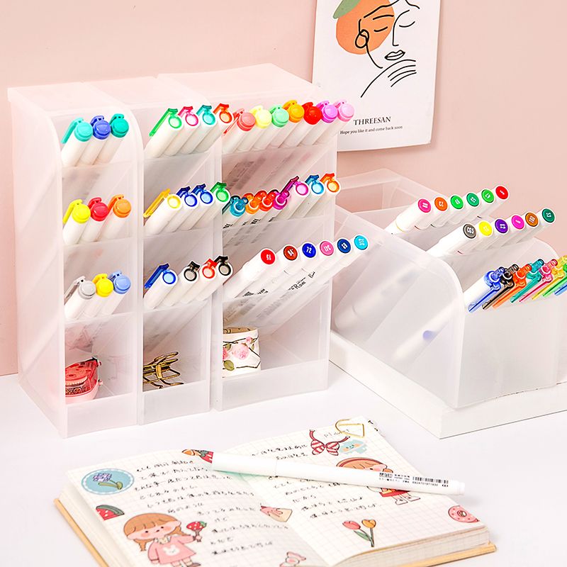 透明笔筒斜插式放笔办公室桌面收纳盒笔架马克笔收纳盒笔桶笔架