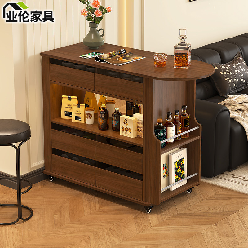 中古风岩板吧台桌咖啡酒柜一体家用客厅沙发隔断餐边柜小户型E93