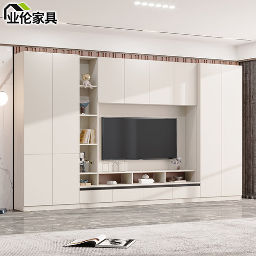 轻奢电视柜茶几一体组合客厅背景墙现代储物柜置物柜收纳柜3D43