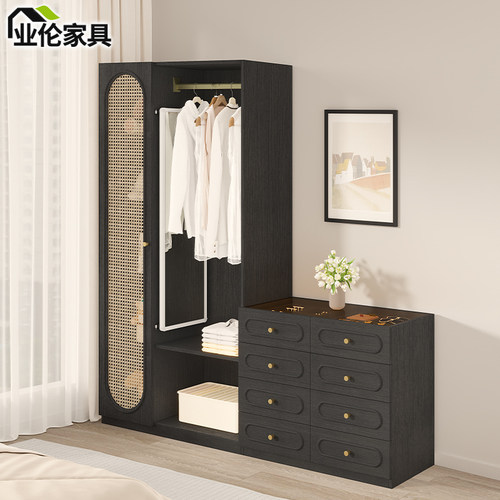 斗柜衣帽架衣柜一体落地挂衣架穿衣镜卧室收纳柜床尾储物柜3A63