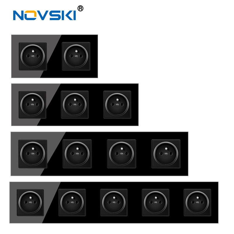 诺世奇法国插座16a法标86型连体172*86水晶玻璃面板欧式欧规插座