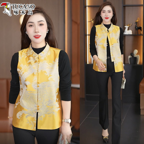 啄木鸟岁月鎏金国风系列新中式马甲女春秋2025年新款国风女装马夹