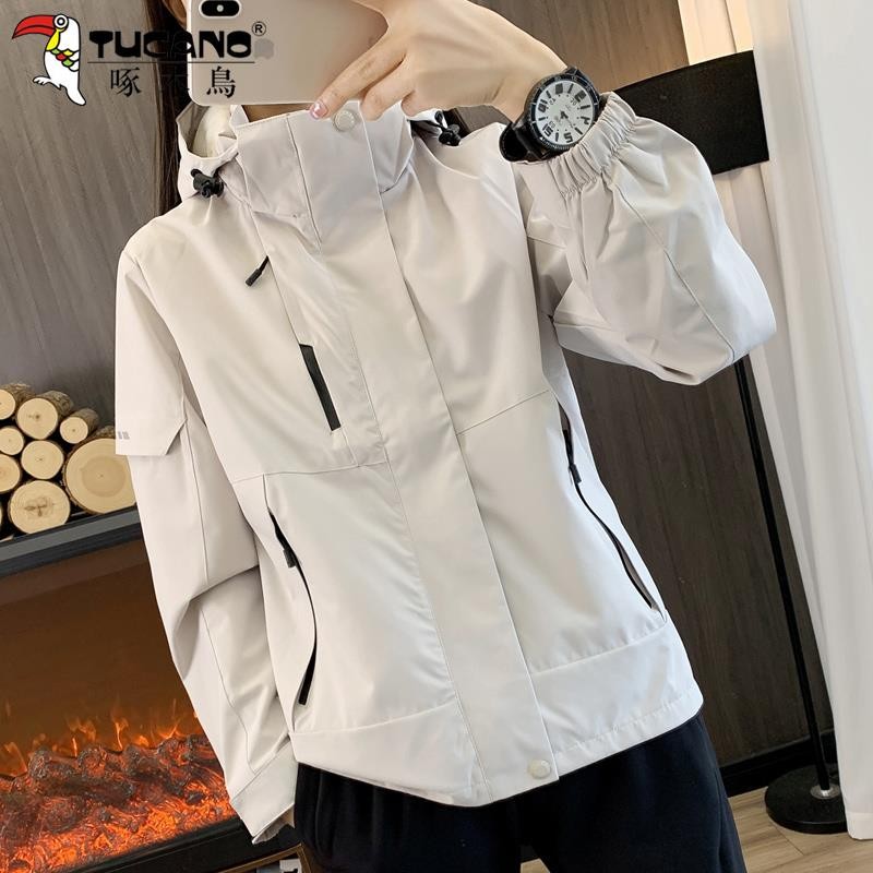 啄木鸟户外单层冲锋衣女春秋2025新款防风防水运动徒步夹克外套