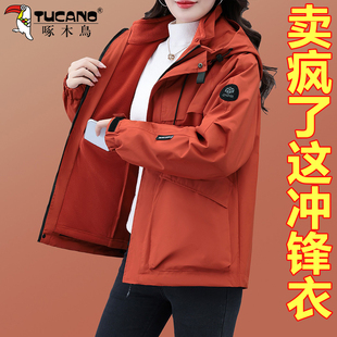 啄木鸟冲锋衣女款 防风防水三合一加绒加厚登山服外套 秋冬2026新款