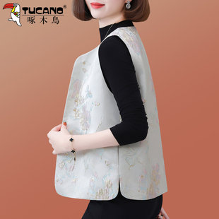 啄木鸟新中式国风马甲女春秋2026新款小个子妈妈马夹坎肩唐装外套
