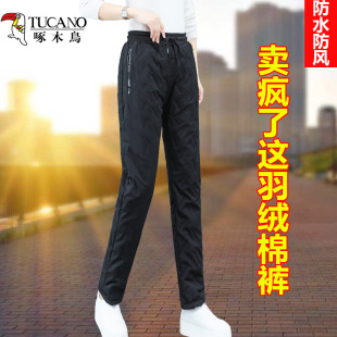 女士运动裤 啄木鸟正品 直筒加厚羊羔绒棉裤 子女秋冬2024新款 加绒裤