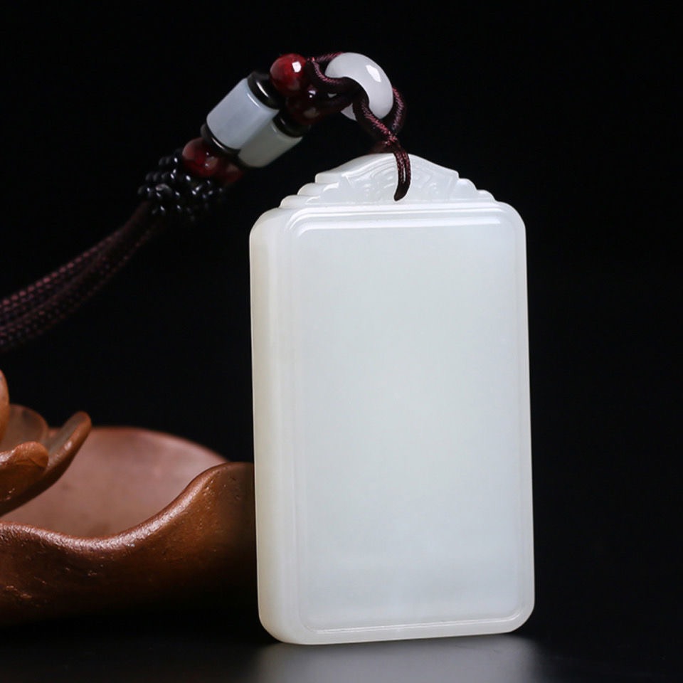 和田白色玉平安无事牌吊坠玉石精工牌头无事牌平安牌挂坠百搭