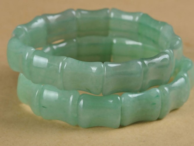 天然A货飘花浅阳绿东陵玉竹节手链玉镯冰透玉石镯男女手链排送礼