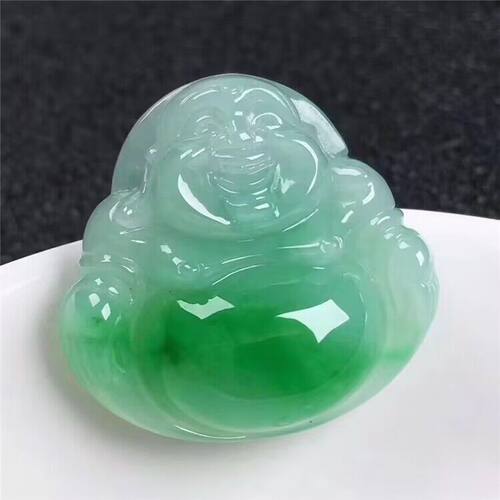 新品飘花翡翠色弥勒佛公吊坠项链飘绿翡翠色挂坠玉石男女款百搭