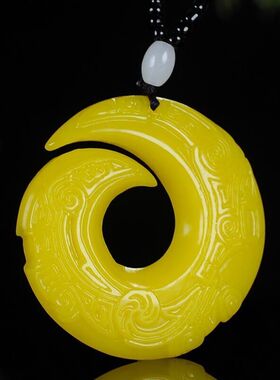 新款黄色扭转乾坤吊坠挂件时来运转玉石吊坠男士项链挂件百搭配饰