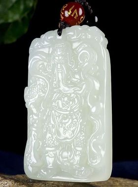 和田色关公吊坠忠义千秋武关公财神关公进财挂件玉佩男女项链简约