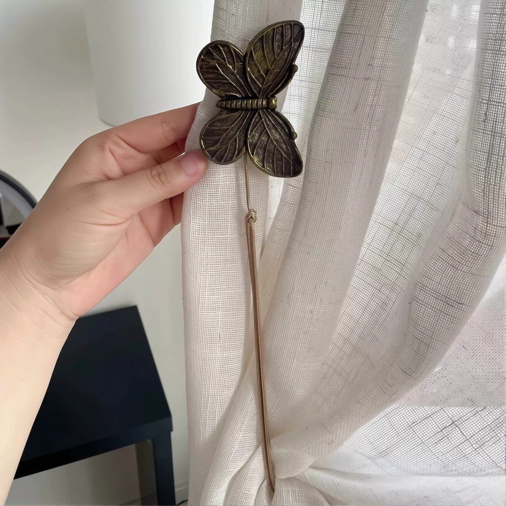 古铜色蝴蝶窗帘磁铁扣绑带捆绳带绳免打孔磁性绑绳帘钩法式复古