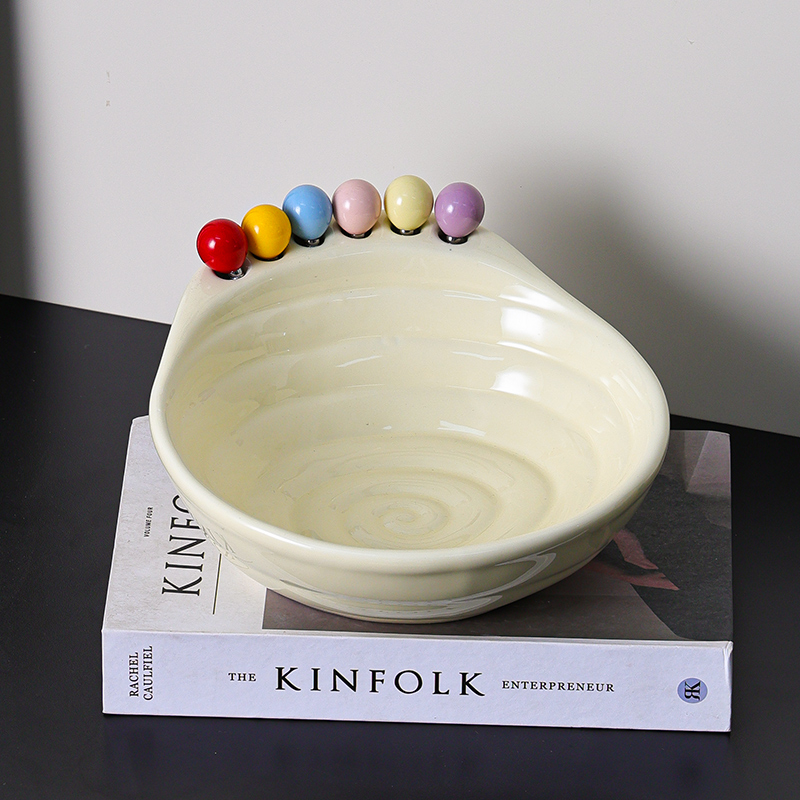 水果盘陶瓷客厅桌面餐桌装饰品摆件零食盘家用收纳高颜值多巴胺叉