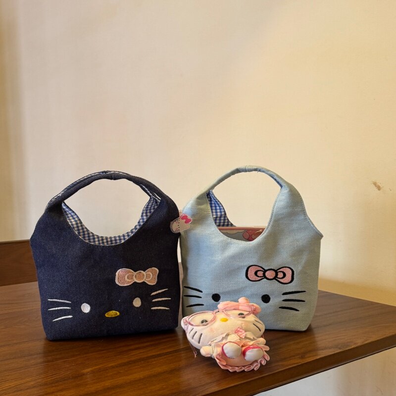HelloKitt可爱牛仔刺绣手提包上班便携式饭盒包包外出收纳精致包