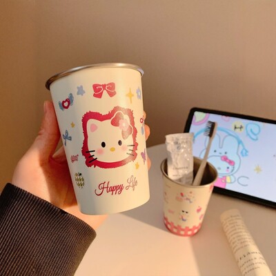 ins创意可爱满印卡通KT漱口杯304不锈钢加厚情侣学生宿舍儿童洗漱