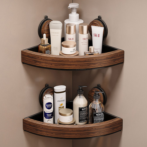 胡桃木吸盘置物架洗手间三角篮