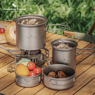 必唯纯钛锅钛碟户外炒锅轻量套锅野营炊具两件套餐具煎锅便携炊具