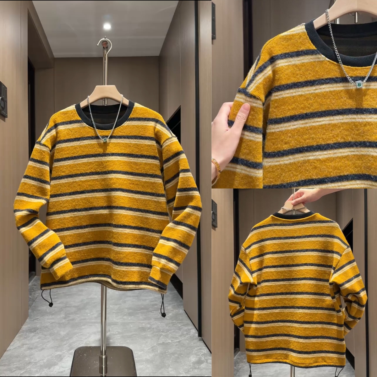 针织条纹撞色毛衣男女同款秋冬款