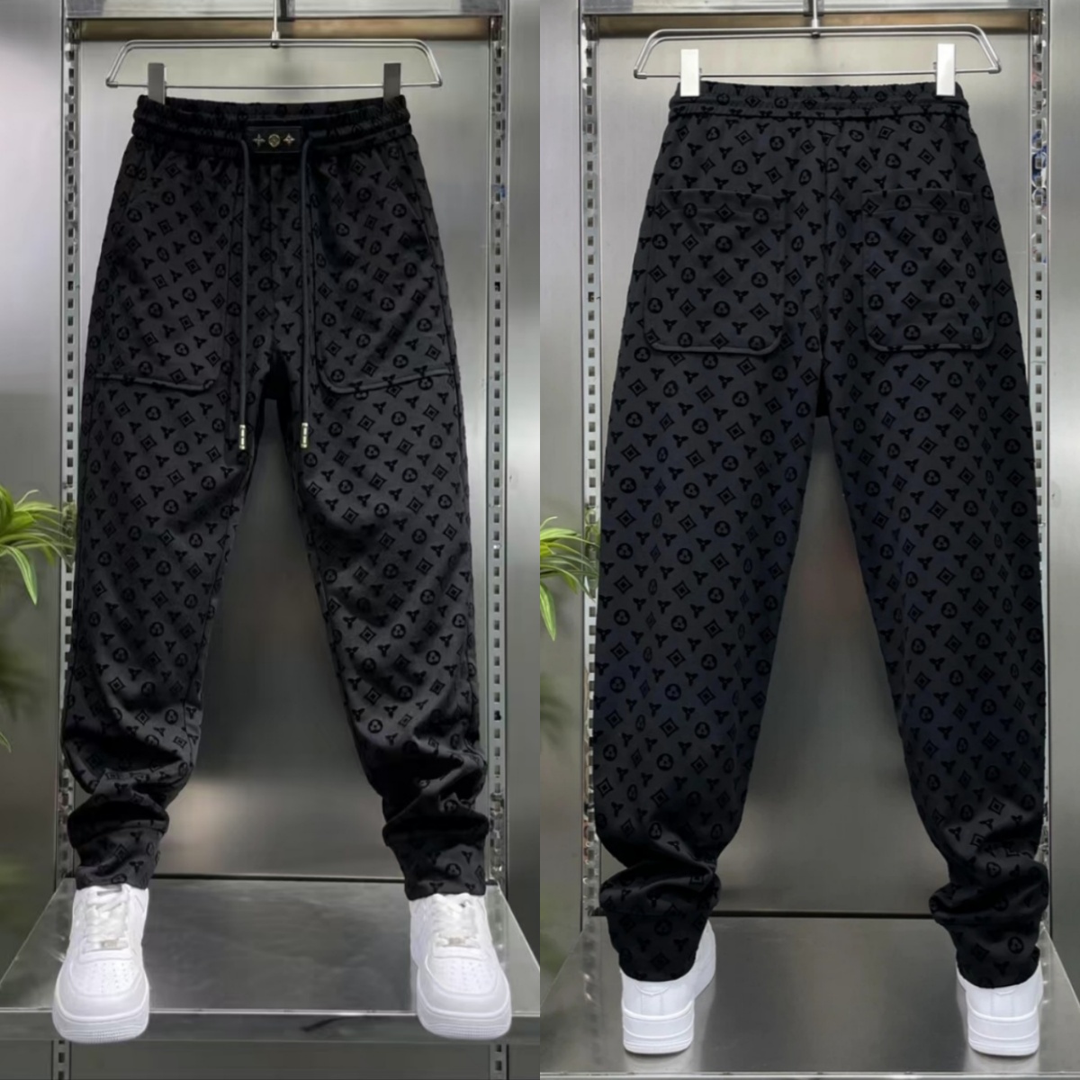 2025秋季新款满印植绒休闲裤男士