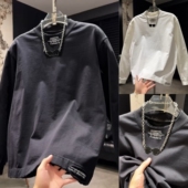 男款 T恤痞帅高级风上衣 卫衣圆领小字母印花破洞长袖 2025秋季 新款