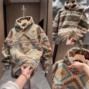 民族风潮牌连帽卫衣男女同款 摇粒绒加厚保暖内搭打底上衣 2025冬季