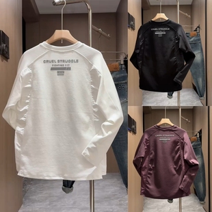 新款 上衣潮流帅气打底衫 男士 百搭休闲长袖 男 圆领卫衣时尚 2025秋季