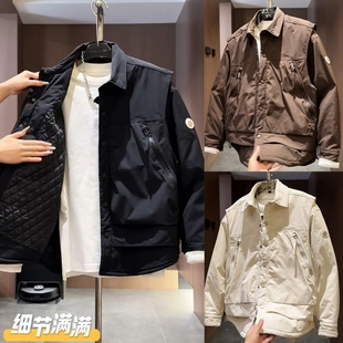 休闲痞帅百搭上衣 潮牌加厚夹克美式 工装 假两件棉服男2025秋冬新款