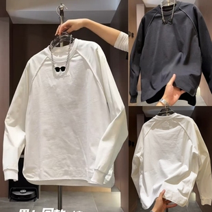 字母刺绣打底衫 2025秋季 帅气长袖 圆领套头卫衣男侧边拉链时尚 新款