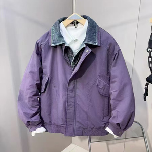 2025冬季新款假两件棉服男士牛仔外领外套潮流百搭休闲夹克痞帅潮