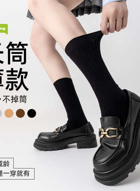 黑色袜子女春秋款显瘦小腿袜jk搭小皮鞋长筒袜夏季薄款纯棉中长袜