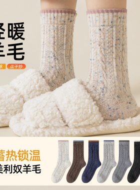 厚袜子女款秋冬季堆堆羊毛袜加绒加厚保暖点子纱羊绒纯色长袜冬天