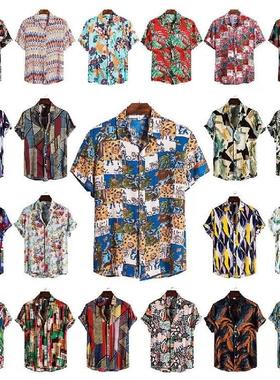 2021 summer new men's printed short-sleeved shirt casual
